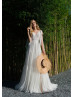 Ivory Lace Tulle V Back Boho Beach Wedding Dress